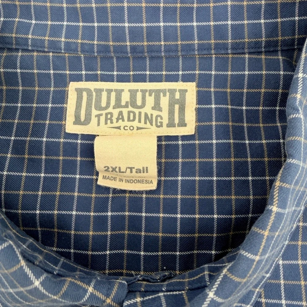 Duluth Trading Co Shirt Mens 2XLT Tall Blue‎ Plaid Grid Long Sleeve 54x35